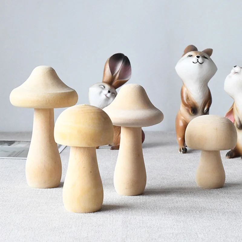 Wooden Mushroom Natural Unfinished Mushroom DIY Crafts Painting Ornament Handmade Kids Gift Decoration