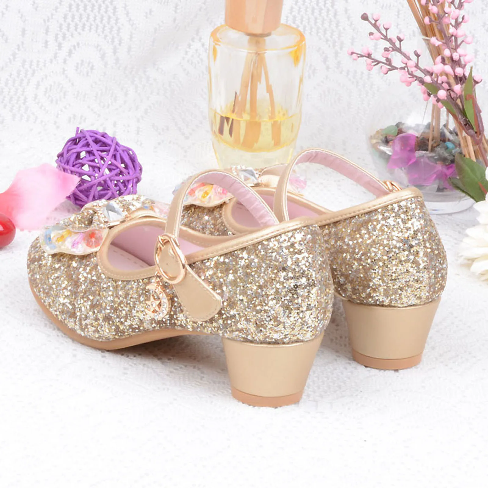 Girls Princess Leather Shoes Infant Kids Girls Pearl Crystal Bling Bowknot Single Princess Shoes Sandals High Heel Sandalias