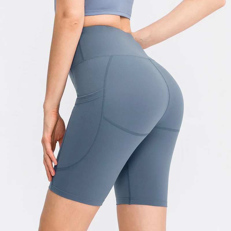 Women Gym shorts High Waist  Seamless Yoga Shorts With Pocket Cycling Sports Leggings Running Workout Fitness Short Pant