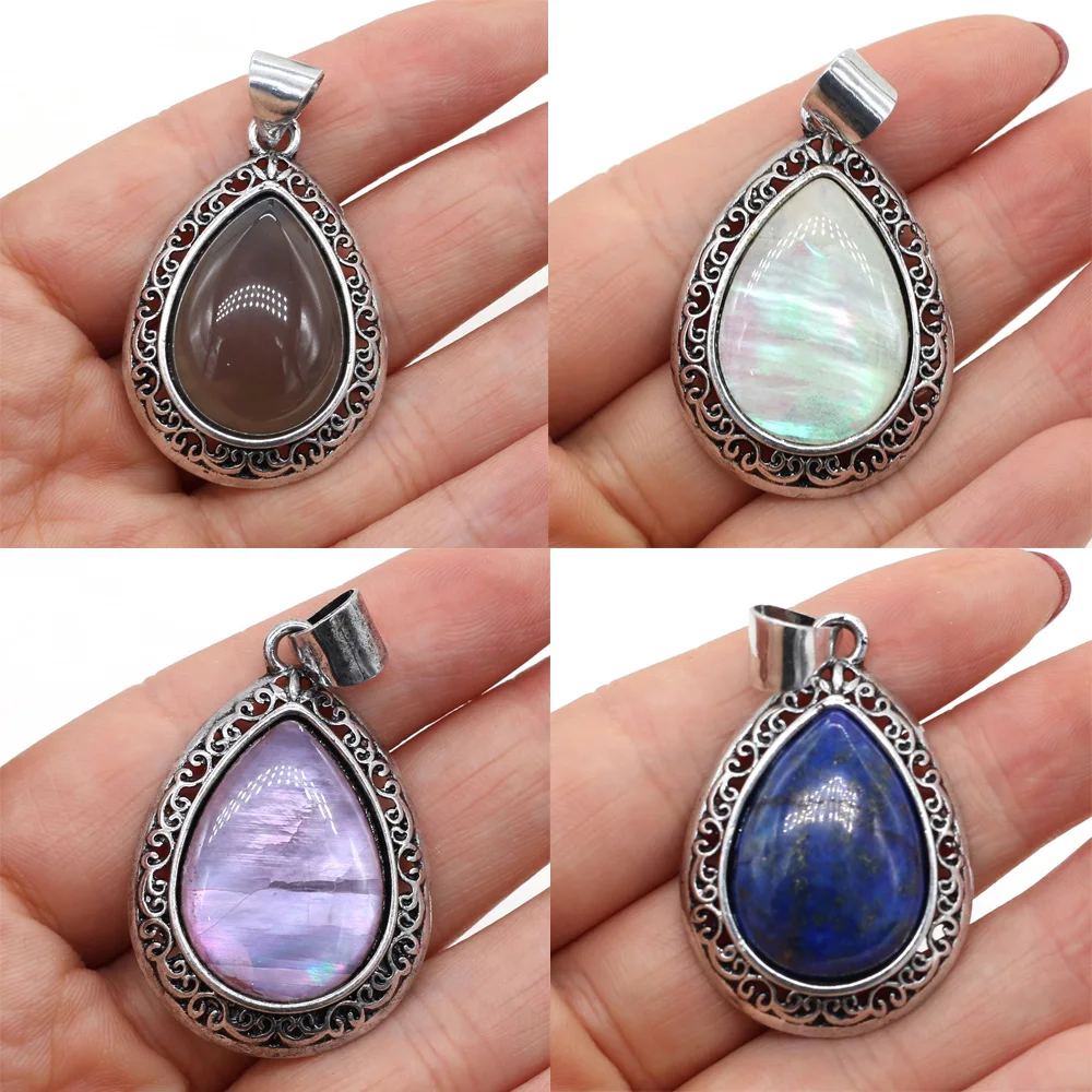 Natural Stone Pendants Water Drop Lapis lazuli Opal for Jewelry Making Women Necklace Gifts