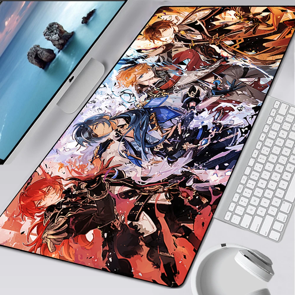 Imagem -04 - Genshin Impacto Tartaglia Zhongli Grande Gaming Mouse Pad Computador Mousepad Gamer Mouse Tapete Portátil Mausepad Teclado Tapete de Mesa