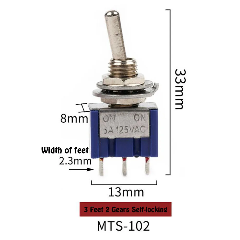 5PCS Miniature Toggle Switch Single Pole Double Throw SPDT DPDT ON-OFF-ON ON-ON 120VAC 6A 1/4 Inch Mounting MTS-102 103 202