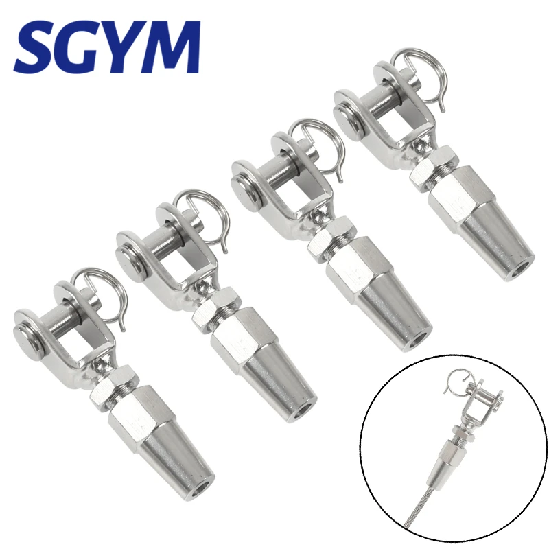 4pcs 316 Marine Grade Stainless Steel Swageless Fork Terminal For 4mm 5/32 Wire Rope  Railing Rope Terminal Fitting