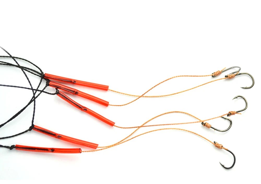 5er-Pack Hochkarbon-Stahl-Angelschnur mit 5 Einzelhaken, Wirbelködern und Bleigewichten für Meeresangeln – Pesca 3 # -13 # – Detail 9