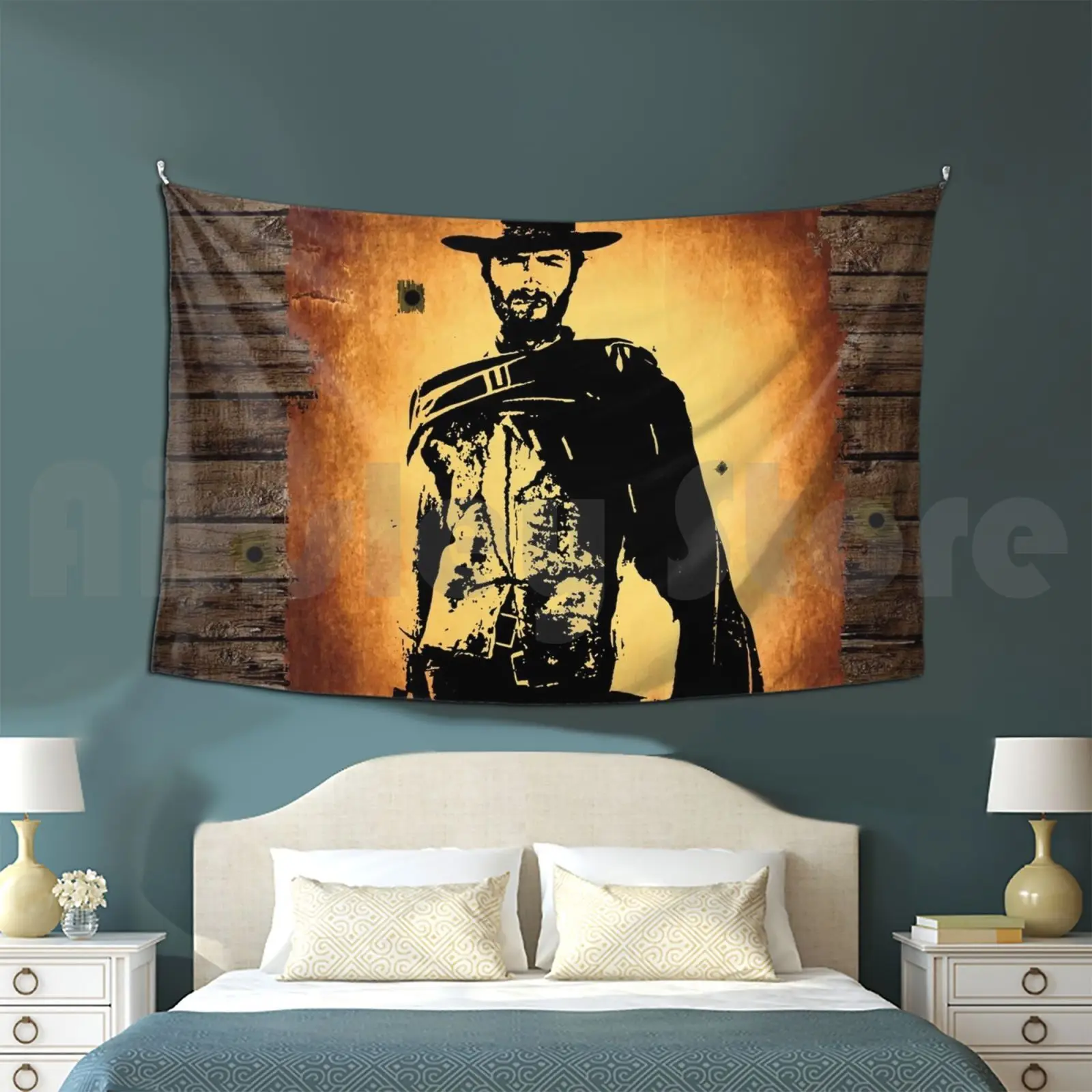 Cowboy The Legend Tapestry Background Wall Hanging Western Cowboy Wood Wild West Legend Gunslinger Abstract