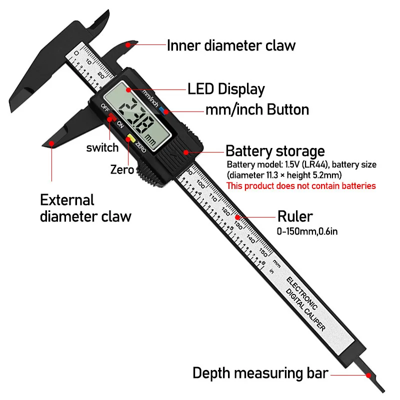 Digital Caliper 6 Inch Electronic Vernier Caliper 100mm Calliper Micrometer Digital Ruler Measuring Tool 150mm 0.1mm