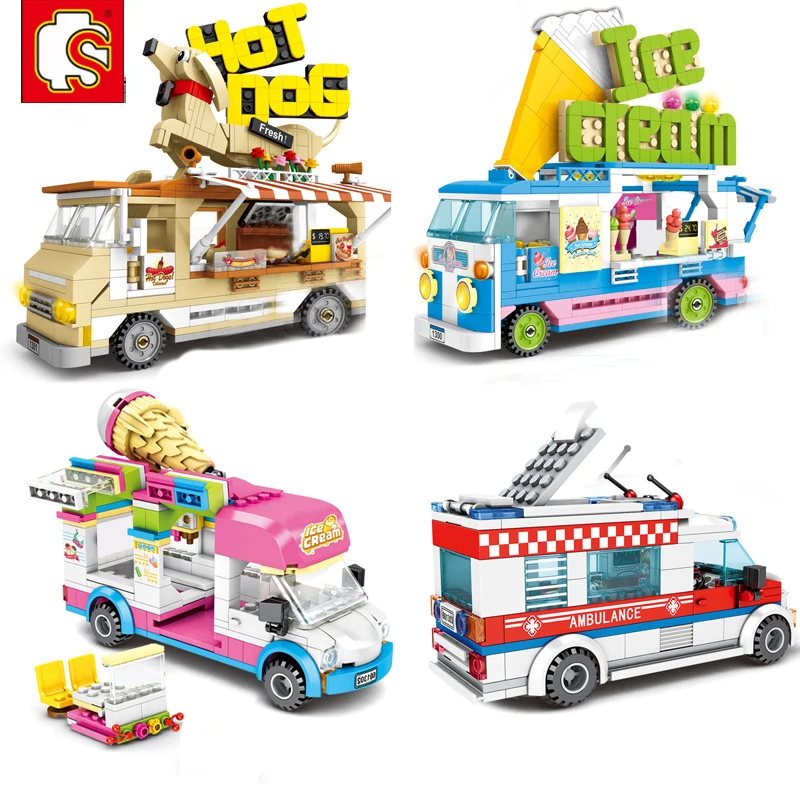 Sembo City Car MODEL Kit Ice Cream Hot Dog MULTICOLOR Food Truck Building Blocks DIY Brick Friends Toys For Kids Small Gifts MOC