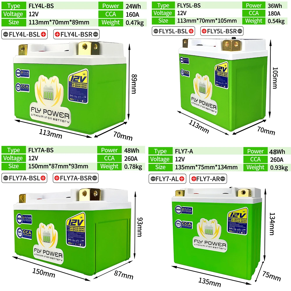 12V 2Ah-12Ah Motorcycle LiFePO4 24Wh-144Wh CCA160-620A Scooter Starting Lithium Battery 12V With BMS For Jet Skis ATVs