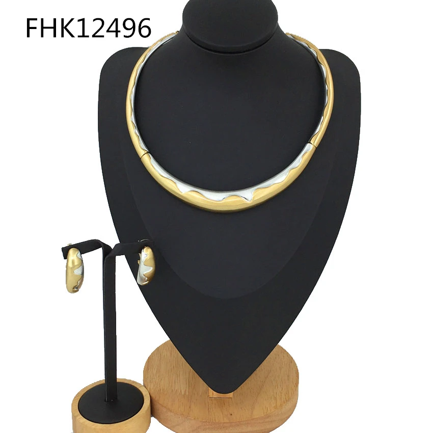 

Yuminglai Fashion Luxury Dubai High Quality Beads Two Tones Ladies Necklace and Earrrings Gold-plated Jewelry Sets