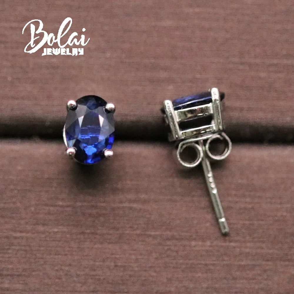 

Bolaijewelry 925 pure silver natural Diffusion sapphire oval 5*7mm gemstone earrings simple fashion suitable for everyday wear