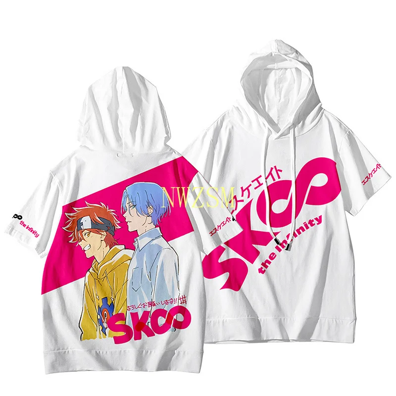 

Anime SK8 the Infinity Reki Cosplay Costume Hooded T-shirt Hoodie Tops SK EIGHT Sweatshirt Summer Oversize Short Sleeve Unisex