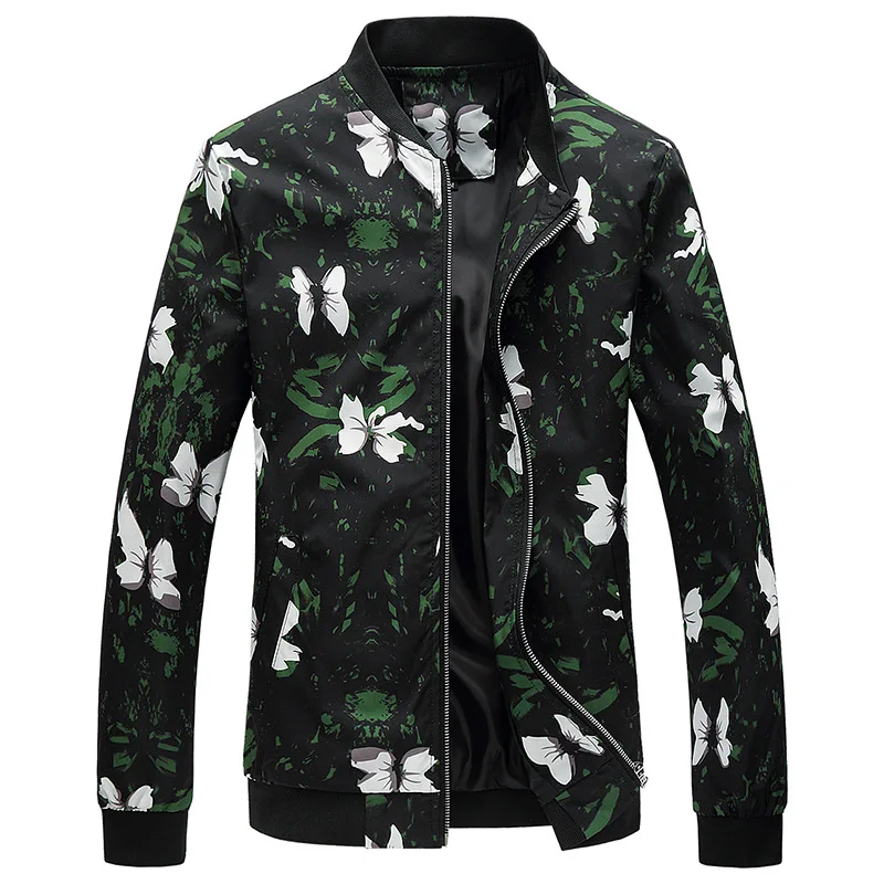 Men Floral Printed Fashion Slim Fit Mens Casual Jackets Long Sleeve Spring Autumn Bomber Jacket  Mens Windbreaker Coat Male