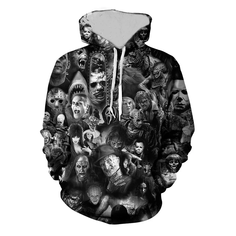 Men Horror Movie Clown Hoodies Funny Characters 3D Print Sweatshirt Male Fashion Full Printed Unisex Hoodies Plus Size