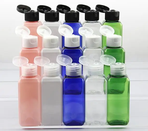 (1 2/) Assorted Color Refilling Plastic PET Bottle Square Sample Bottles with Easy Flip Cap Wholesale