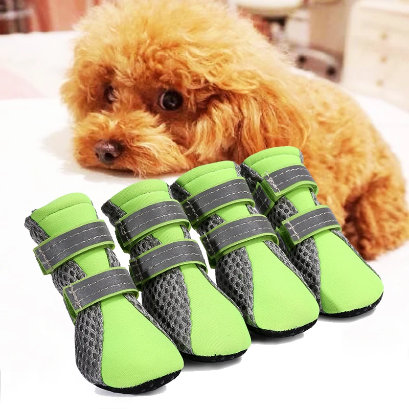 

4Pcs/set Reflective Dog Shoes No-Slip Waterproof Boots Breathable Rain Footwear Paw Protector Outdoor Sock For Small Dog poodle