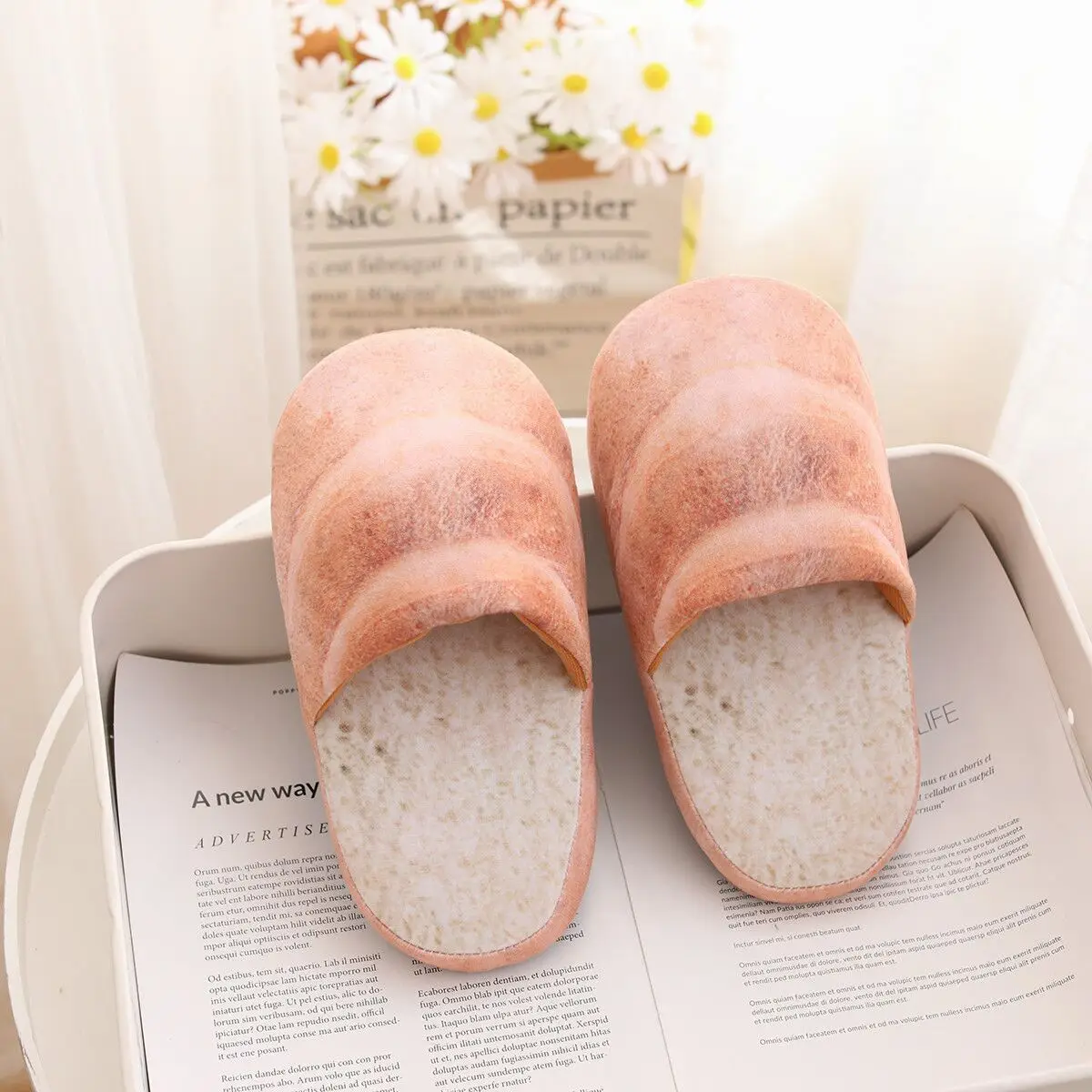 Lifelike Baked Bread Heeled Slippers Plush Stuffed Food Slippers Indoor Floor Big Kids Boys Girls Adults Winter Warm Shoes