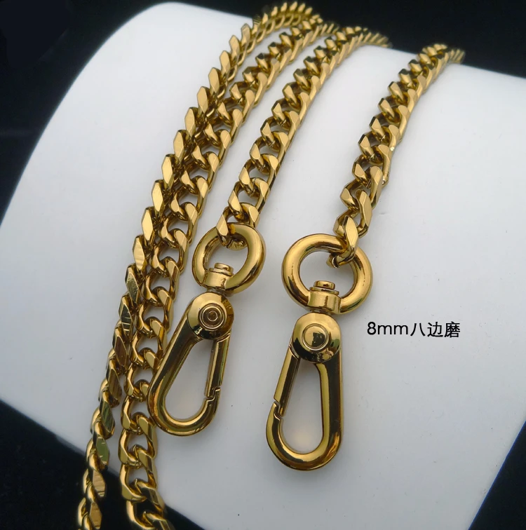 8mm/12mm Golden Metal Bag Chain Package Iron Chain Single Shoulder Bag Hardware Bag Parts Woman Clutch Chain With Hook