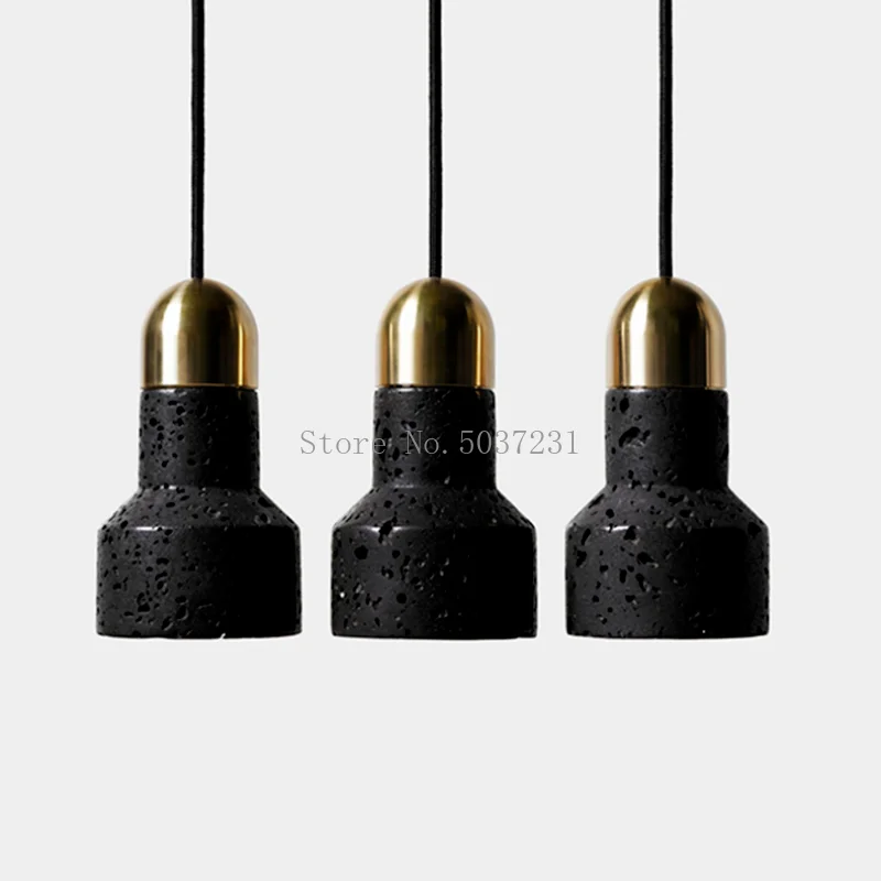 Nordic Volcanic Stone Lustre Pendant Lights Black Hole Stone Industrial Hanging Lamp Bar Restaurant Lamp Strip Luminaire Lampara