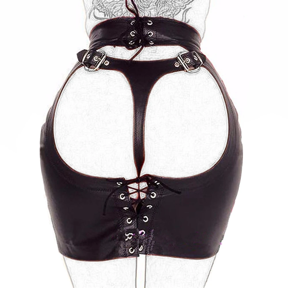 SM Products Adult Toys Black Leather Bondage Set Bdsm Sex Erotic Fetish Mini Dress Porn Skirt Adult Games  Exotic Accessories