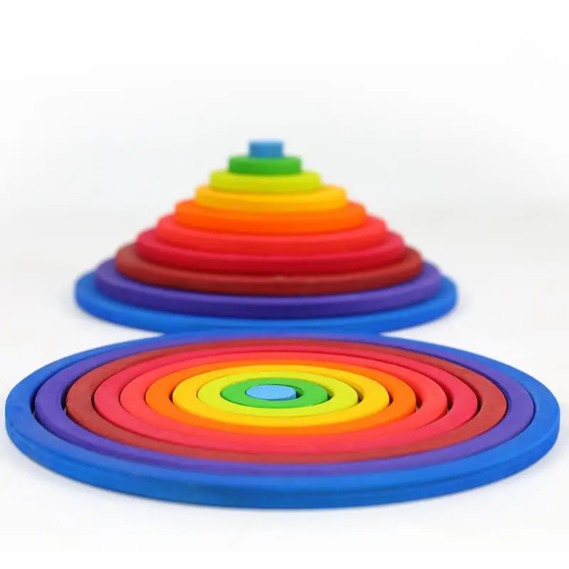 20pcs Wooden Montessori Rainbow Circle Stacking Toys Nordic Style Natural Wood Blocks Kids Creative Games  Educational Toys