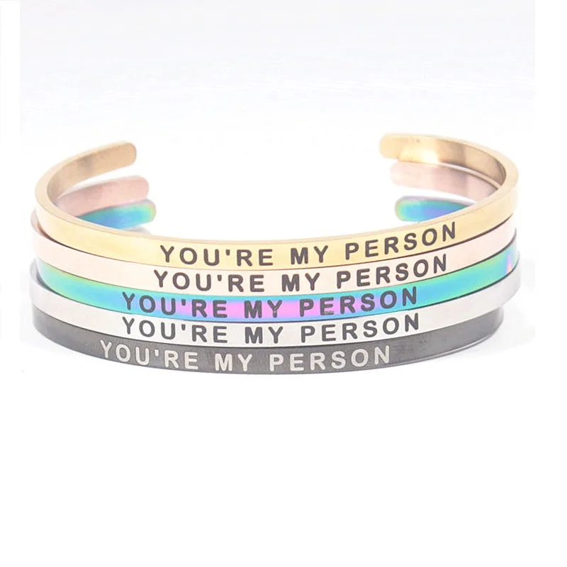 YOU ARE MY PERSON Inspirational Quote Cuff Bracelet 4mm Stainless Steel Personal Mantra Bangles for Valentine's Day Jewelry Gift