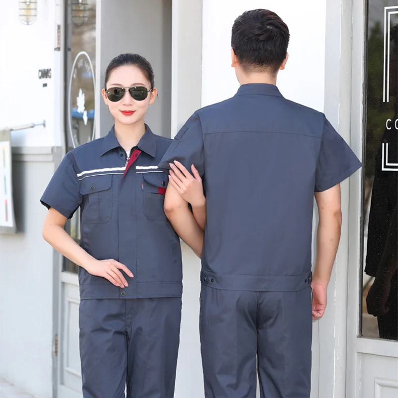 Großhandel Hohe Qualität Unisex Werkstatt Tragen Kleidung Sommer Kurzarm Shirt Zwei Stücke Set Repairmen Service Ingenieur Jacken