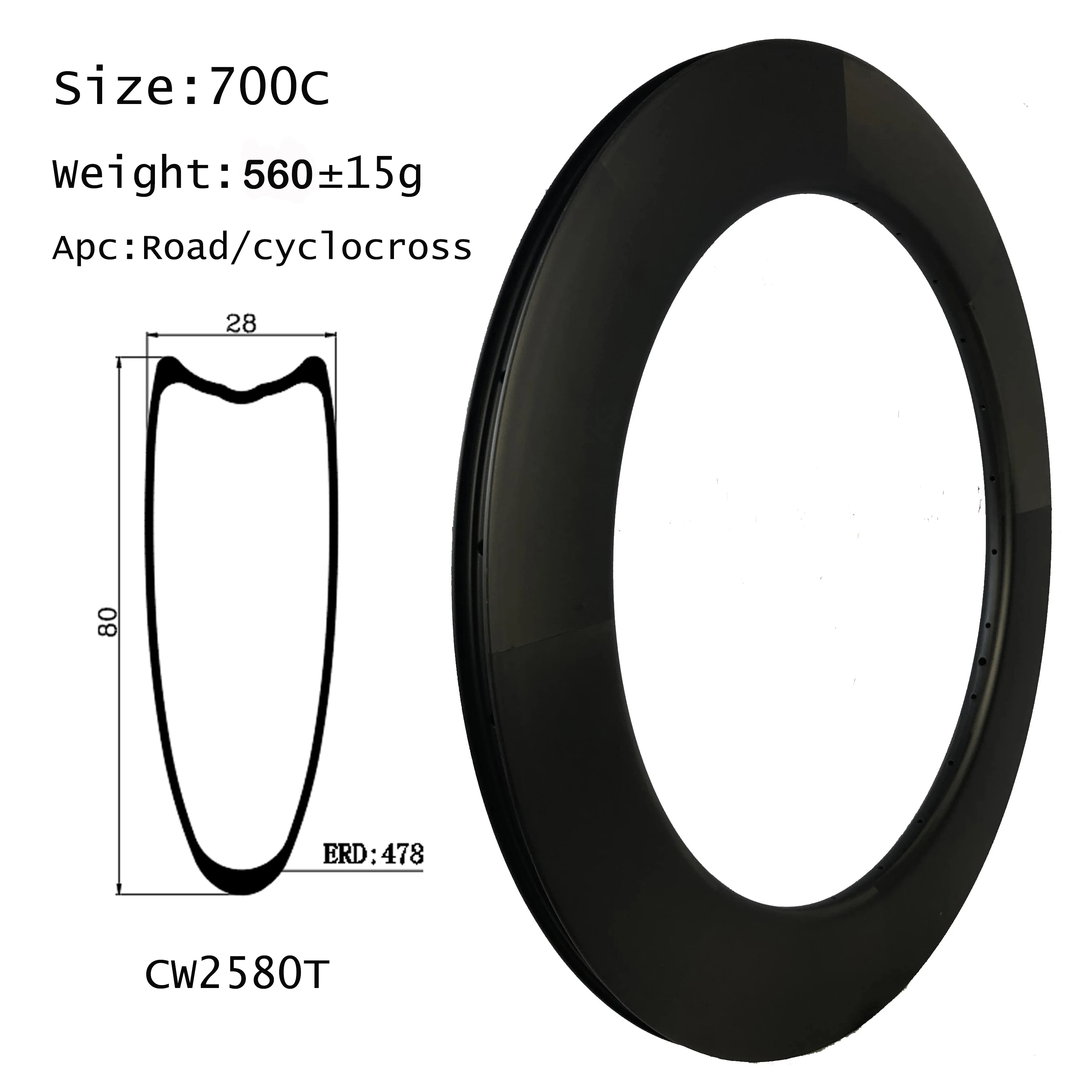 Carbon Road Rim 700C 25Mm Wide 80Mm TubularTire Toray T700 Carbone Weave Custom Holes Option 12K/UD/3K Twill Finish Matt/Glossy