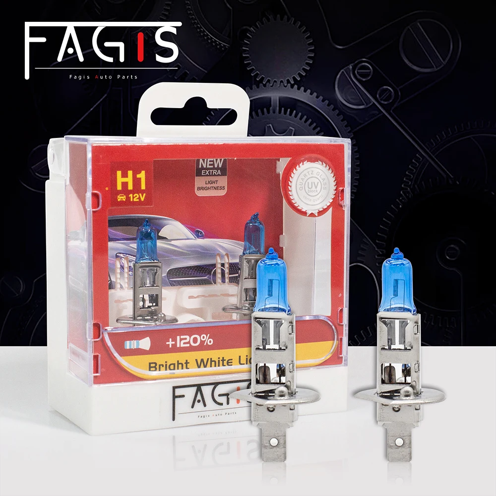 Fagis 2 Pcs US Brand H1 h3 H4 h7 55W 12V Car Halogen Lamps 4800K Super White Auto Front Headlight Bulbs Quartz Glass Light