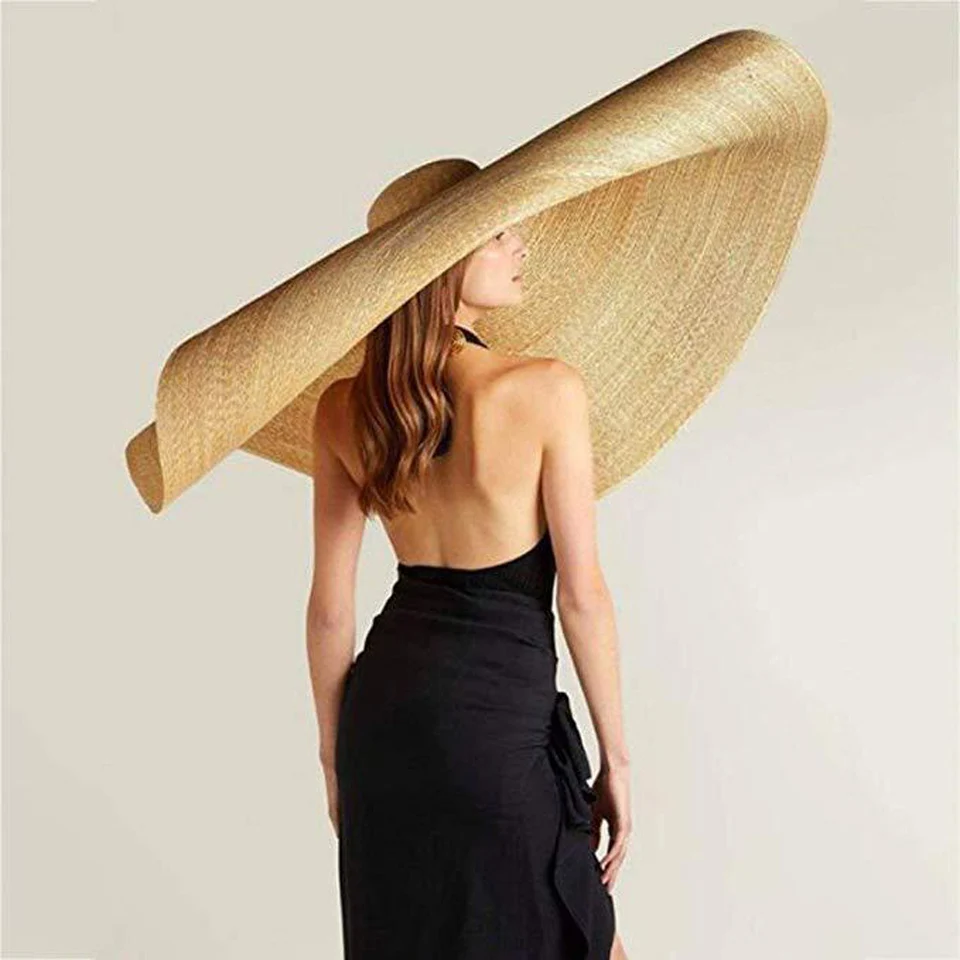 Fashion 30CM Wide Brim Oversized Beach Hats For Women 80CM Large Straw Hat UV Protection Summer Foldable Sun Shade Hat