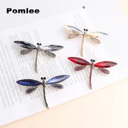 Pomlee Big Red Crystal Dragonfly broszki dla kobiet duża broszka z owadem moda elegancki płaszcz akcesoria śliczna biżuteria