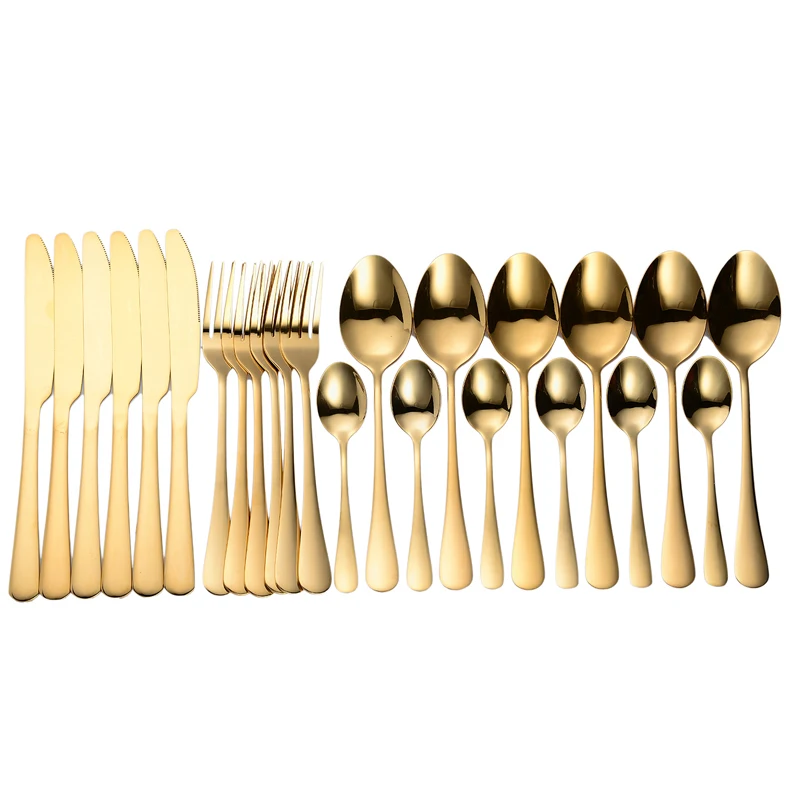 Stainless Steel Tableware Gold Cutlery Modern Fork Knife Set Black Golden Kitchen Cutlery 24Pcs Dinner Set Tableware Cutlery Set