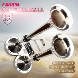 FARBIN 12V/24V Marine Boat Stainless Steel Dual Trumpet Electric Horn with Mounting Bracket for Ship Sailboat Yacht Car Trucks