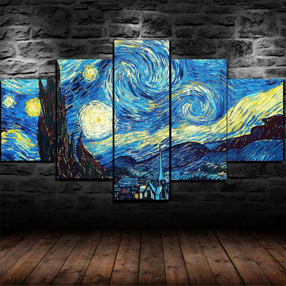 

Unframed 5 Panel Starry Night Van Gogh Modular Pictures Wall Art Home Decor Posters Canvas Paintings for Living Room Decorations