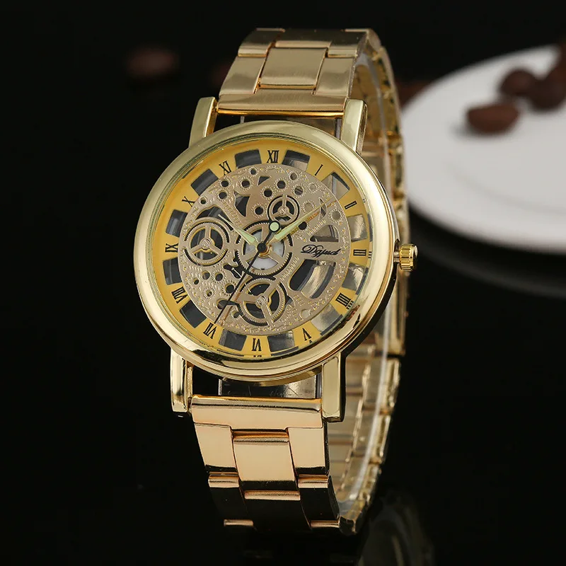 Luxury Men Gold Watches Fashion Creative Watches Hollow Transparent Watches Stainless Steel Quartz Mens Watches reloj hombre