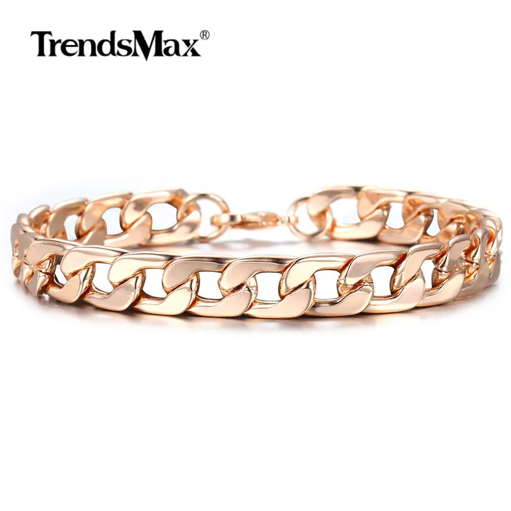 10mm 585 Rose Gold Farbe Figaro Curb Cuban Link Kette Armband für Frauen Männer Glatte Handgelenk Schmuck Geschenke Hummer verschluss 20cm CBM05