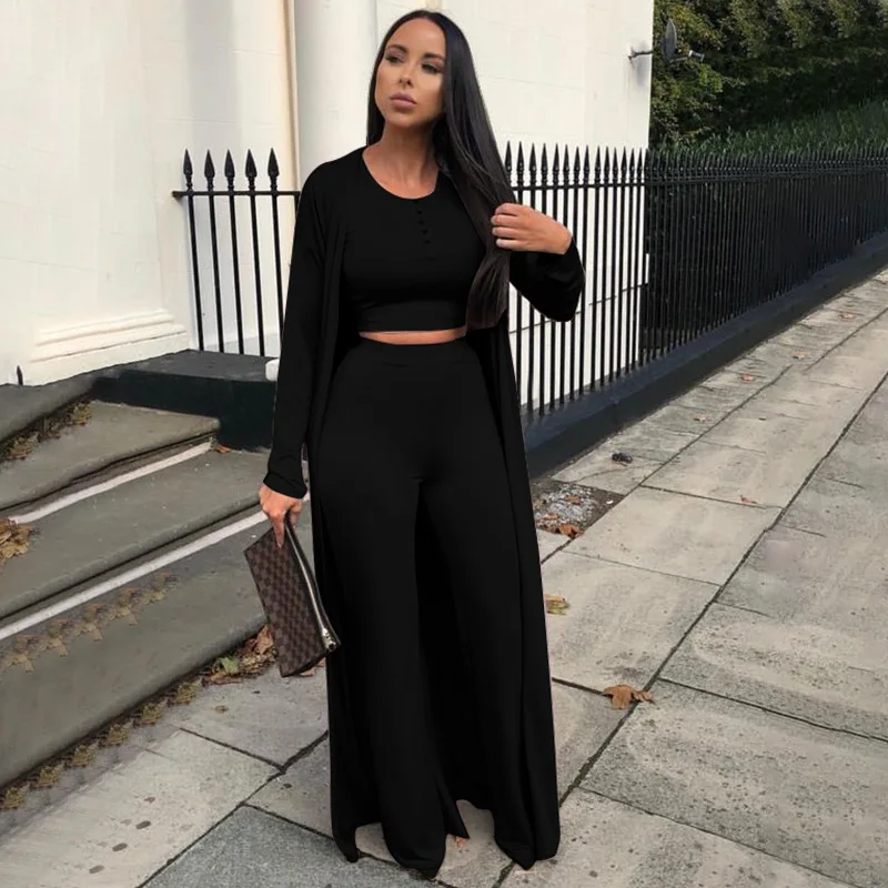 

3 Piece Set Women Loungewear X Long Top Cardigan Coat Cloak Outfits Elegant Straight Pants Stretch Three Piece Set Leisure Suits