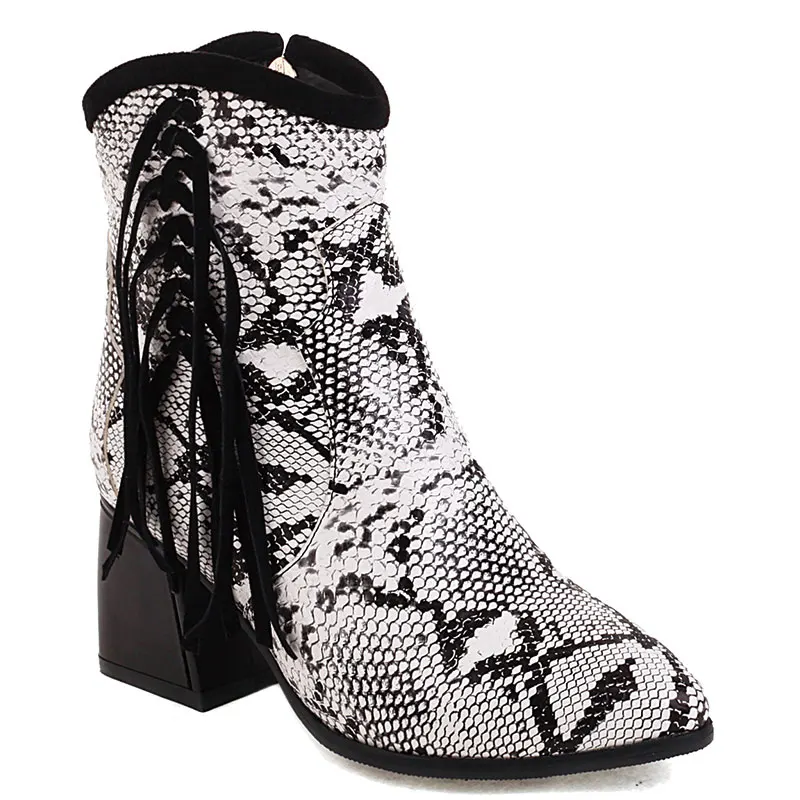 Lasyarrow stivali da Cowboy alla caviglia Sexy per scarpe da donna moda serpente stivali bianchi rossi donna tacco alto stivale corto autunno taglia