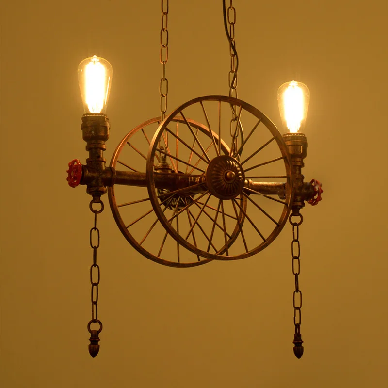 Retro Chandelier Industrial light Restaurant Bar dining room light American Iron Wheel droplight Water Pipe pendant lamp