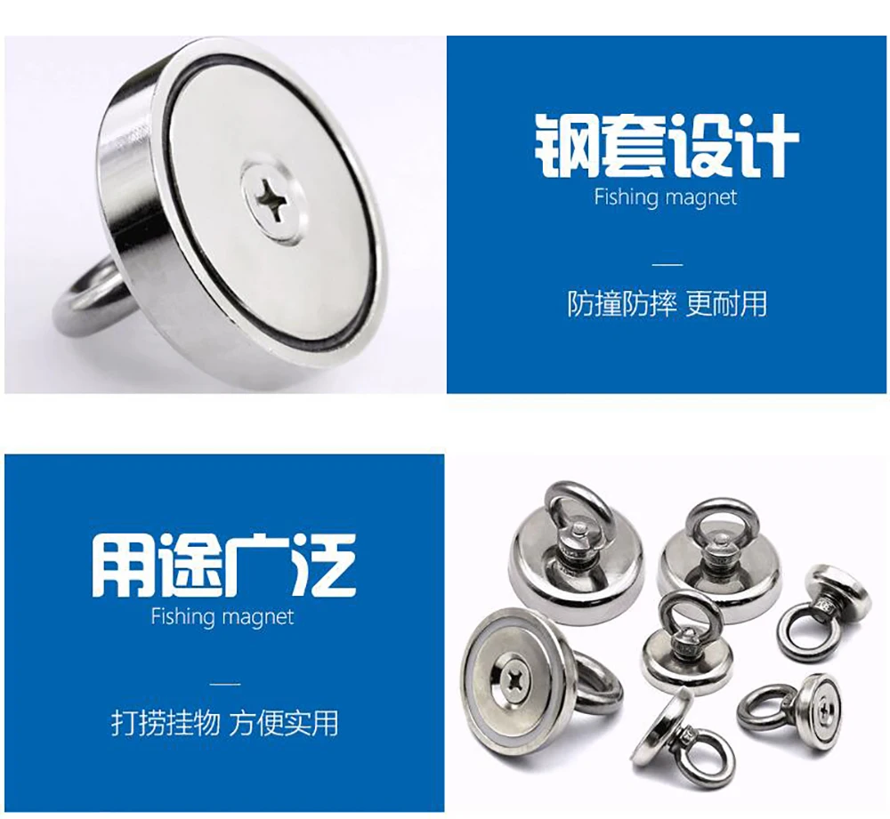 1PC D60 Round Strong Neodymium Magnet Salvage Magnet Deep Sea Fishing Magnets Holder Pulling Mounting Pot with Ring Eyebolt D60