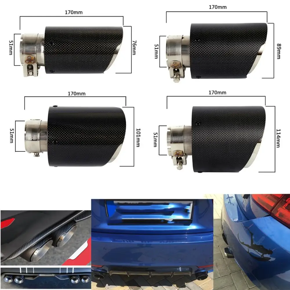 

2 Pieces Car Tail Exhaust Tubes Durable Round Refit 51mm IN 76/89/101/114mm OUT Escape Silencer System Universal