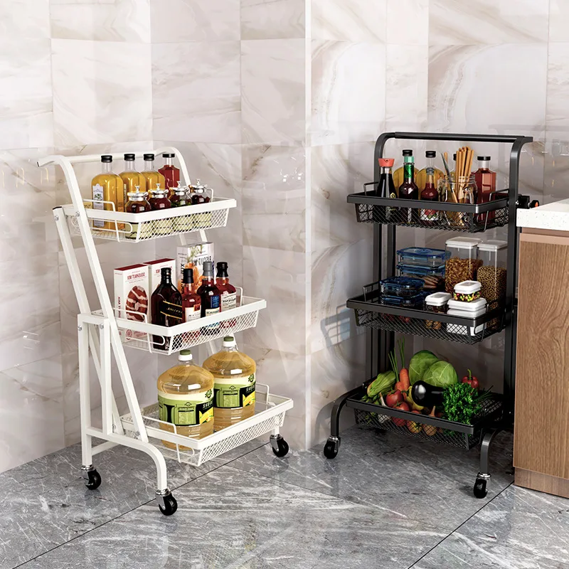 Trolley Stall Parallel Folding Portable Shelf Floor Kitchen Multifunction Storage Rack Kitchen Organizer Metal Stand Organizatio