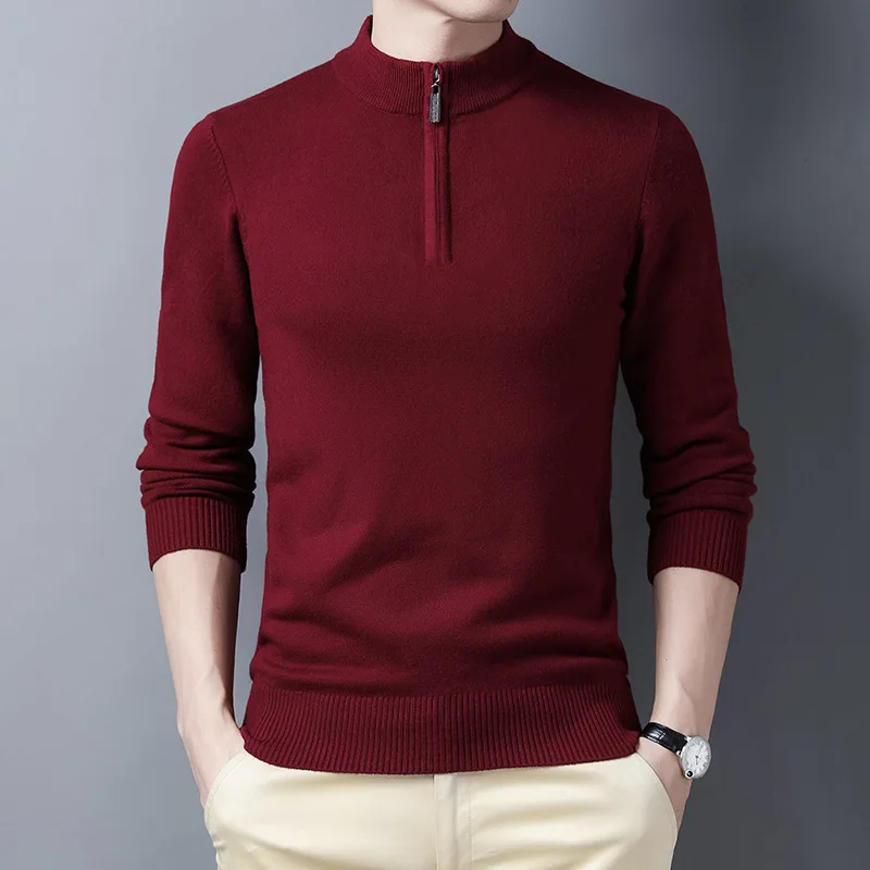 New Sweaters Men Fashion Half Zip Pullover Slim Fit Jumpers Knitwear Sweater Men Winter Warm Casual Brand Sweater Man Pullover