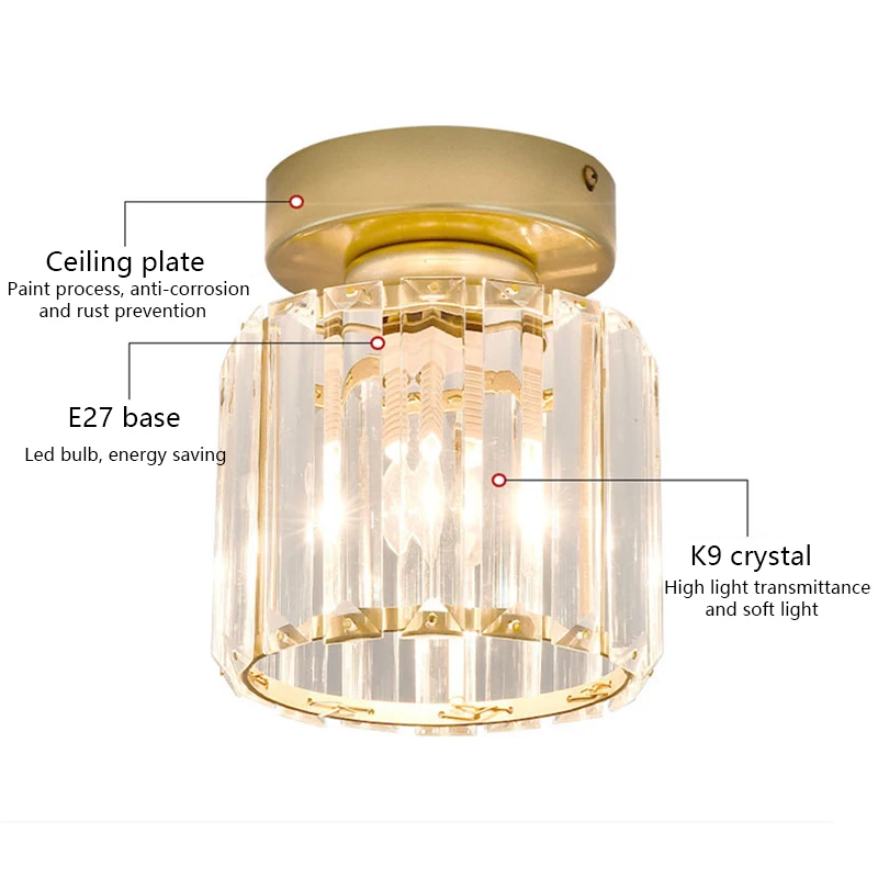 Led Ceiling Lights Crystal Lampshade Balck Gold Plafonnier Living Room Bedroom Modern Round Square Decorative Ceiling Lamp E27