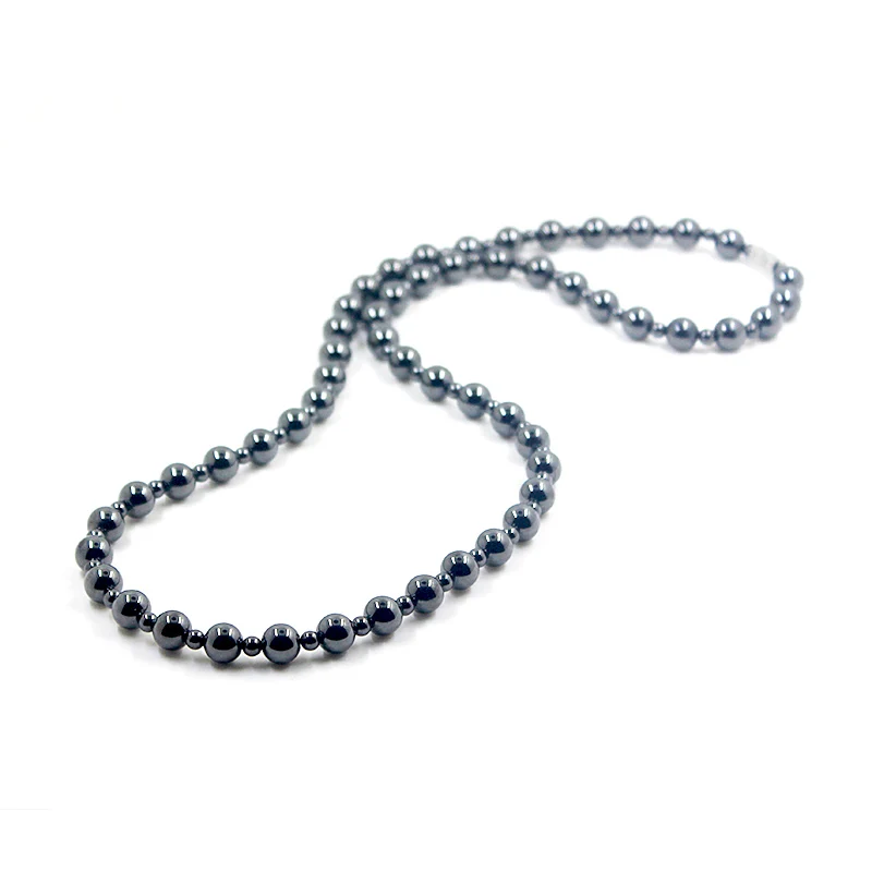 Magnetic Hematite Stone 8mm Round Beads Beaded Necklace Healing Therapy Black Jewlery for Men and Women HN023