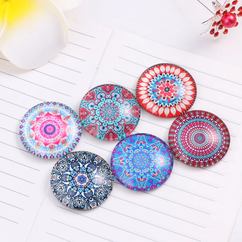 6pcs Mandala Fridge Magnets Glass Refrigerator Magnet Whiteboard Magnets Home Decoration (Random Pattern)