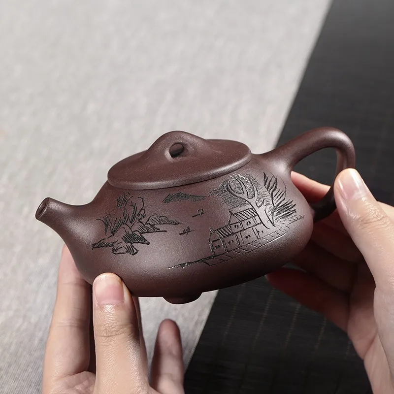 |Authentic yixing ores are recommended by the pure handmade gifts home teapot tea landscape lettering stone gourd ladle