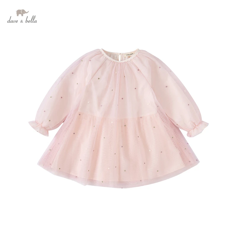 DK1220593 dave bella spring girl's fashion 5Y-13Y  solid dress children sweet dress kids infant lolita clothes