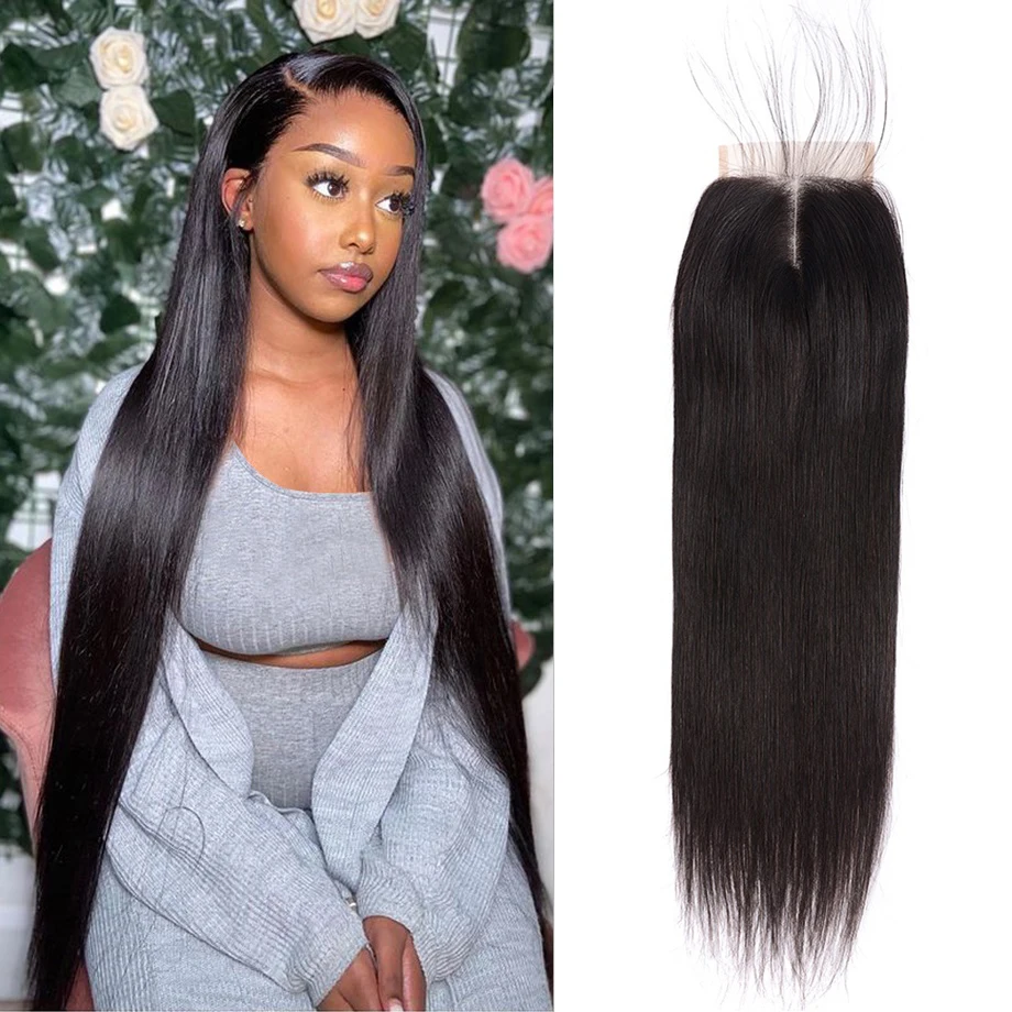 

100% Human Hair Closure 4x4 Straight Brazilian Hair Pre Plucked With Baby Hair Body Wave Lace Front Deep Curly Wave Lace Closure