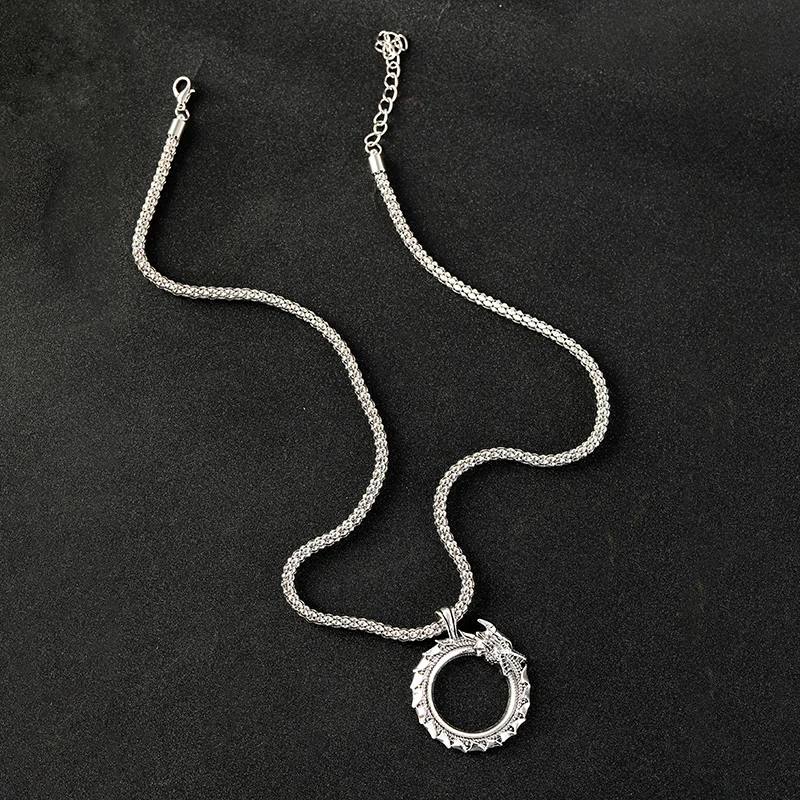 Vintage Silver Color Ouroboros Snake Necklace for Motorcycle Party Male Necklace Long Chain Goth Jewelry Punk Necklace Gifts