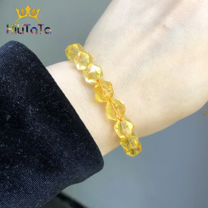 Natural Faceted Stone Beads Yellow Quartz Citrines Loose Beads For DIY Jewelry Making Bracelet Accessories 15\'\' 6/8/10/12mm